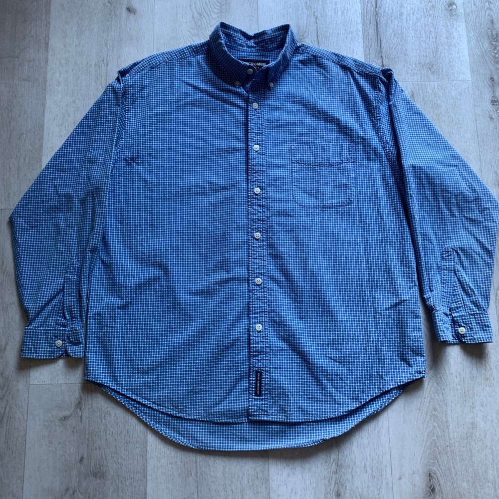 VTG Abercrombie &‎ Fitch Men's Size L Blue Micro-Gingham Button-Down Shirt